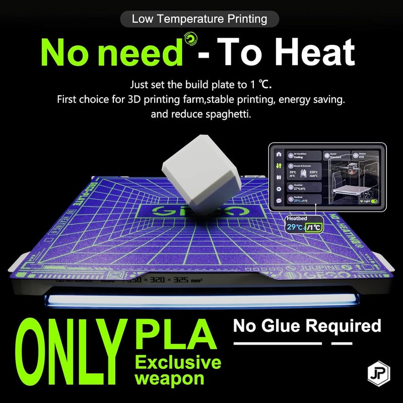 Wefuit JUUPINE H2D/H2S Build Plate Geco Plate,355x346MM PLA Cold Plate (No Heating) Energy Saving 0℃ Printing Flexible Removable Spring Steel Hot Bed No Glue Required for Bambu Lab H2D/H2S 3D Printer - Image 3
